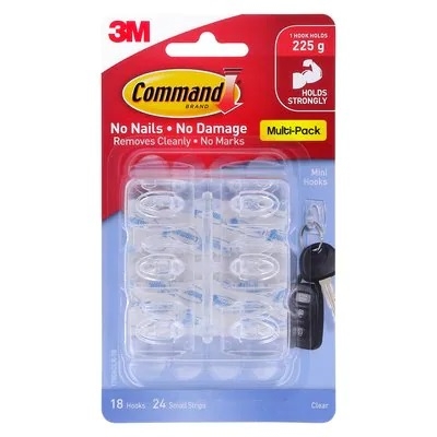 Command Mini Hooks Clear 18 Pack