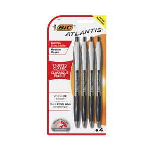 BIC Atlantis Retractable Black Easy Glide Pens 4 Pack