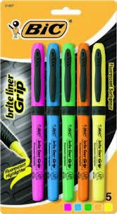 BIC Highlighters Brite Liners Grip 5 Pack