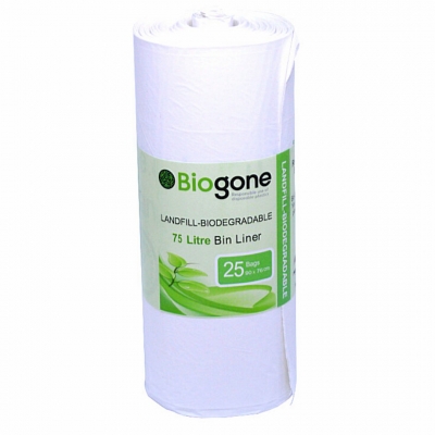 Biogone White Biodegradable Bin Liners 75lt 25 Pack