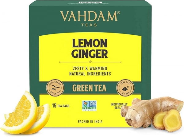 Vahdam Tea Bags Lemon Ginger Green Tea 15 Pack