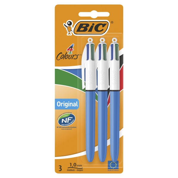 BIC 4 Colours Original Ballpoint Pens 3 Pack 