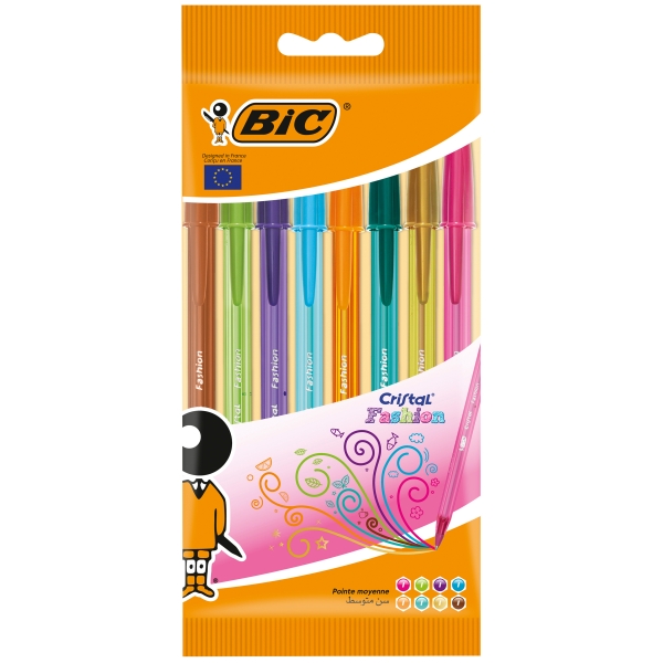 BIC Cristal Fashion Ballpoint Pens Assorted Colours 8 Pack