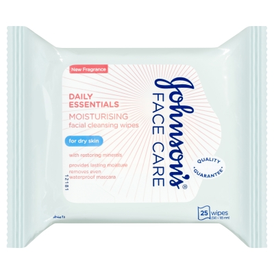 Johnson's Daily Essentials Face Care Moisturising Wipes Dry Skin 25 Pack