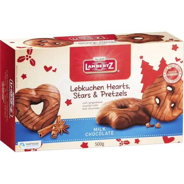 Lambertz Hearts Stars & Pretzels Milk Chocolate 500g