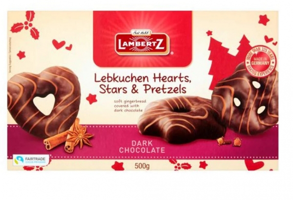 Lambertz Hearts Stars & Pretzels Dark Chocolate 500g