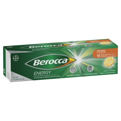 Berocca Effervescent Tablets Energy Vitamin B & C Orange Flavour 15 Pack