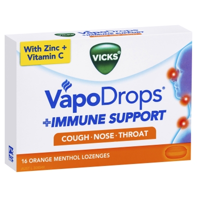 Vicks VapoDrops + Immune Support Orange Lozenges 16 Pack