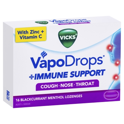 Vicks VapoDrops + Immune Support Blackcurrant Lozenges 16 Pack