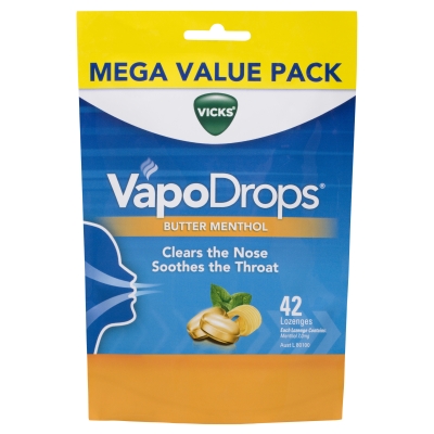 Vicks VapoDrops Butter Menthol Lozenges 42 Pack