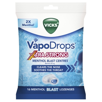 Vicks VapoDrops Xtra Strong Menthol Blast Centres 16 Pack