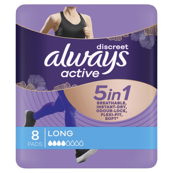 Always Discreet Active Long Pads 8 Pack