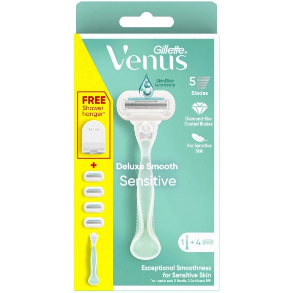 Gillette Venus Deluxe Smooth Sensitive Women's Razor Handle + 4 Blade Refills