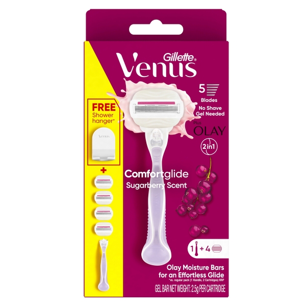 Gillette Venus Comfortglide Sugarberry Scent Razor + 4 Blade Refills