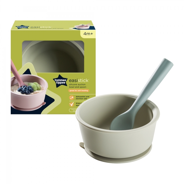 Tommee Tippee Easistick Silicone Suction Bowl & Spoon Asst Colours 1 Set