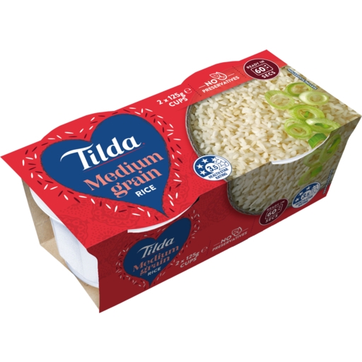 Tilda Medium Grain Rice Microwave Cups 2 Pack 250g