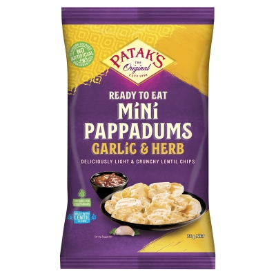 Patak's Pappadums Ready To Eat Mini Garlic & Herb 75g