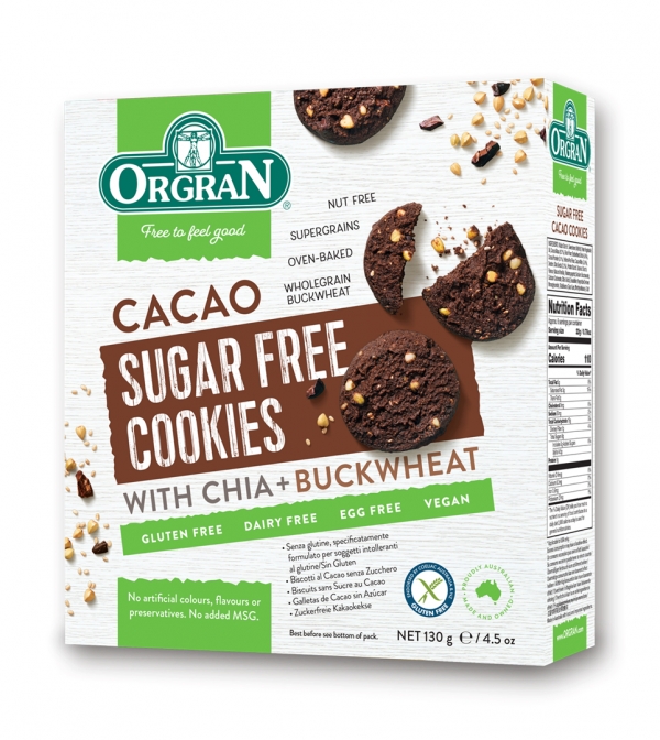 Orgran Sugar & Gluten Free Cacao Cookies 130g