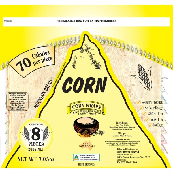 Mountain Bread Corn Wraps 8 Pack 200g