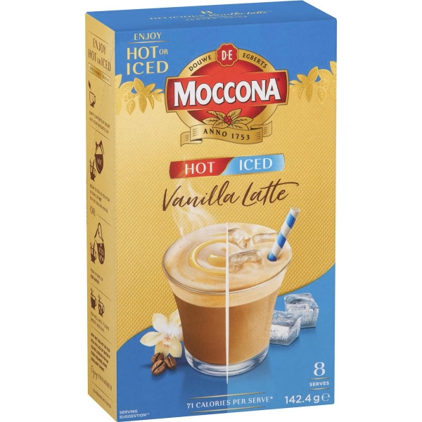 Moccona Sachets Vanilla Latte Hot Or Iced 8 Pack