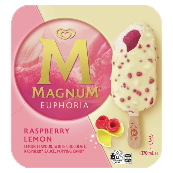 Streets Magnum Ice Cream Euphoria Raspberry Lemon 3 Pack 270ml