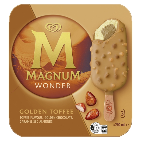 Magnum Ice Cream Sticks Wonder Golden Toffee 3 Pack 270ml