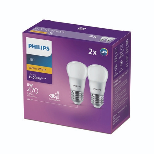 Philips Globe LED Small Edison Screw 5W Warm White 2 Pack