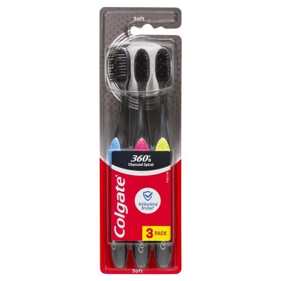 Colgate Toothbrush 360 Charcoal Soft 3 Pack