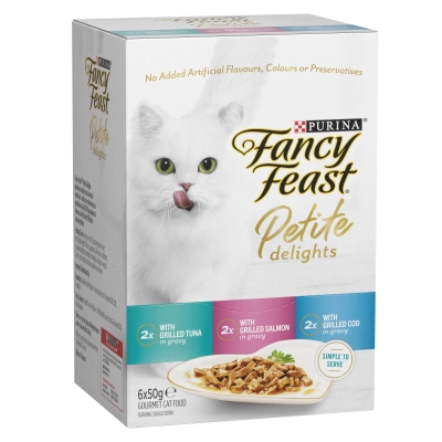 Purina Fancy Feast Cat Food Petite Delights Tuna, Salmon & Grilled Cod 6 x 50g