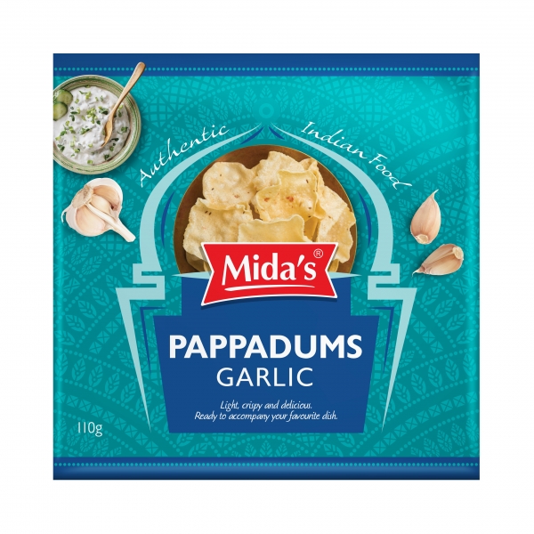 Mida's Pappadums Garlic 110g