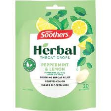 Soothers Herbal Lozenges Peppermint & Lemon 20 Pack