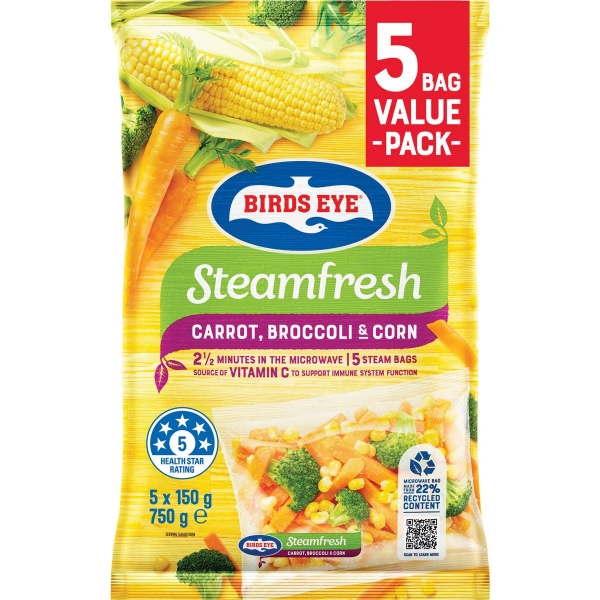 Birds Eye Steam Fresh Carrots, Broccoli & Corn 750g