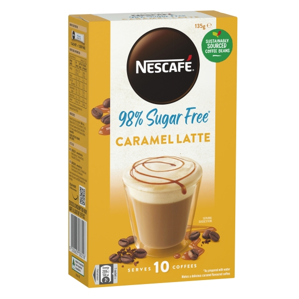 Nescafe Sachets Caramel Latte 98% Sugar Free 10 Pack