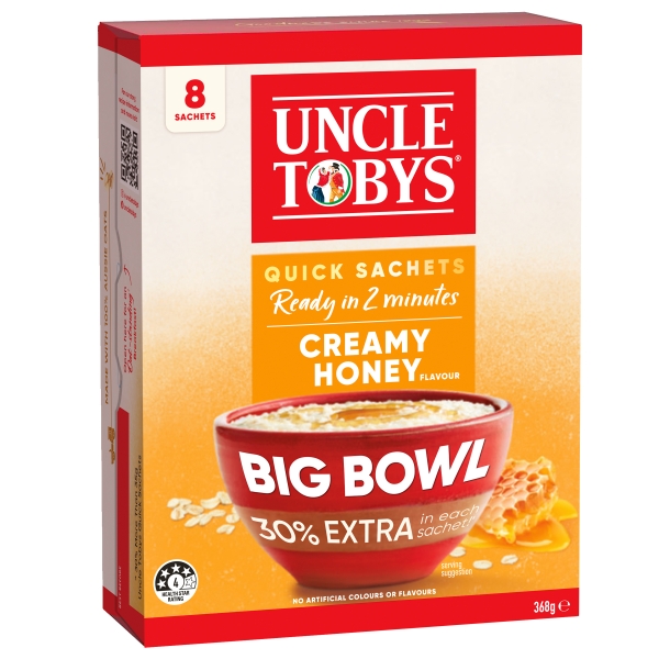 Uncle Tobys Quick Oats Big Bowl Creamy Honey 8 Pack 368g