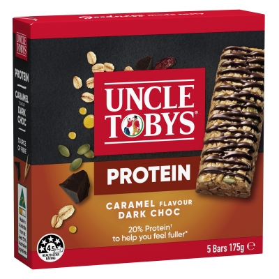 Uncle Tobys Protein Bars Caramel Dark Choc 5 Pack 175g