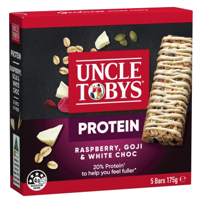 Uncle Tobys Protein Bars Raspberry, Goji & White Choc 5 Pack 175g