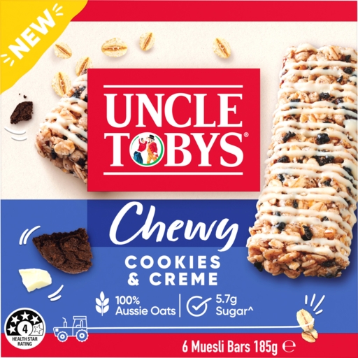 Uncle Tobys Muesli Bars Chewy Cookies & Creme 6 Pack 185g