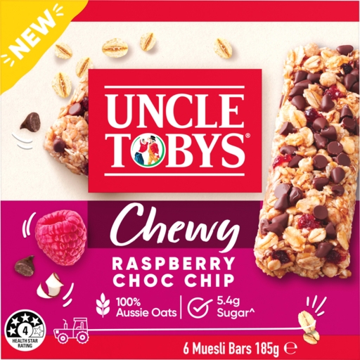 Uncle Tobys Muesli Bars Chewy Raspberry Choc Chip 6 Pack 185g