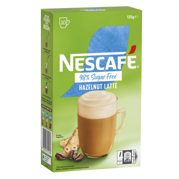 Nescafe Sachets Hazelnut Latte 98% Sugar Free 10 Pack