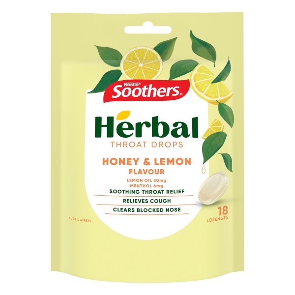 Soothers Herbal Throat Drops Honey & Lemon 18 Pack