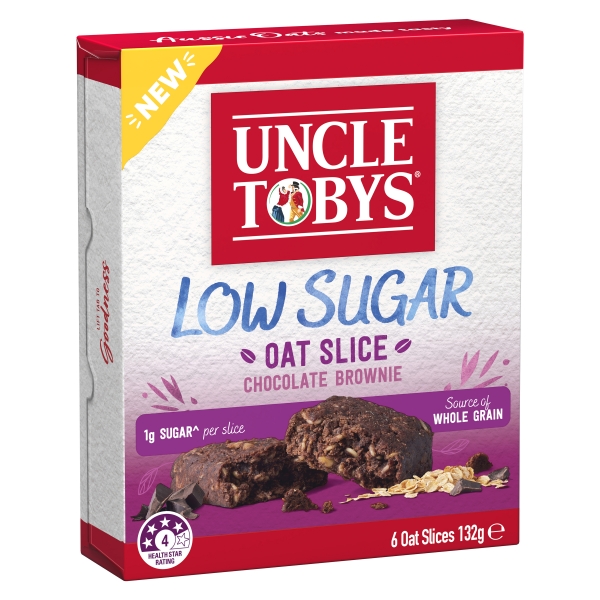 Uncle Tobys Oat Slice Low Sugar Chocolate Brownie 6 Pack 132g