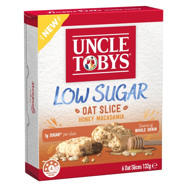 Uncle Tobys Oat Slice Low Sugar Honey Macadamia 6 Pack 132g