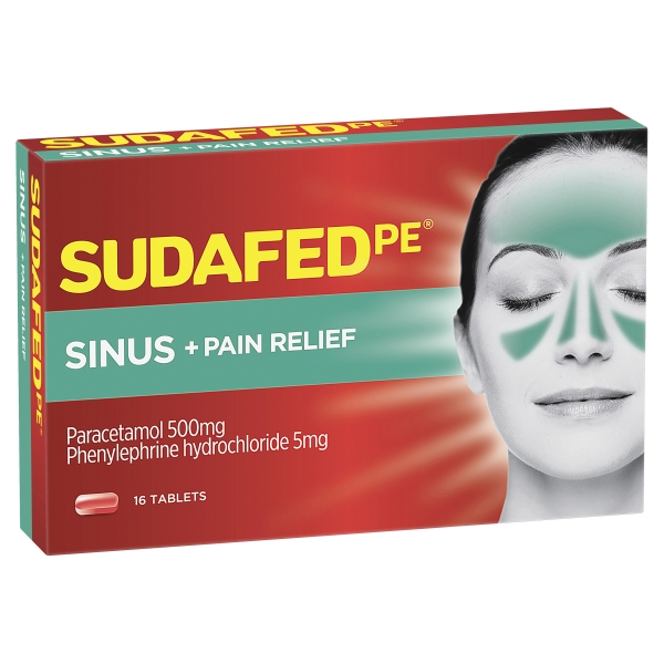 Sudafed PE Sinus & Pain Tablets 16 Pack