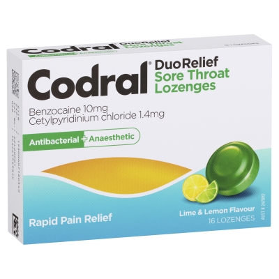 Codral Duo Relief Lime & Lemon Sore Throat Lozenges 16 Pack