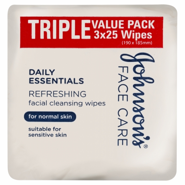 Johnson's Daily Essentials Facial Cleansing Wipes 3 x 25 Pack