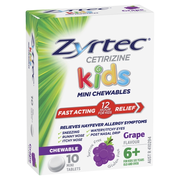 Zyrtec Kids Hayfever Relief Mini Chewable Tablets 10 Pack