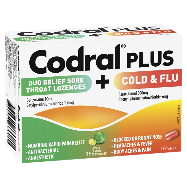 Codral Plus Cold & Flu Tabelts + Sore Throat Lozenges 32 Pack