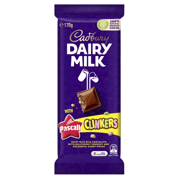 Cadbury Dairy Milk Block Pascall Clinkers 170g