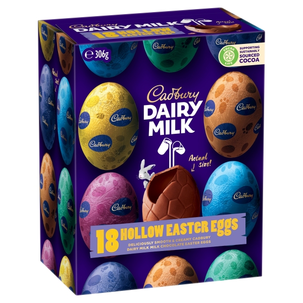 Cadbury Dairy Milk Chocolate Hollow Easter Eggs 18 Pack 306g