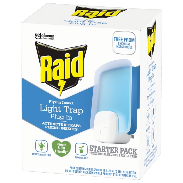 Raid Flying Insect Light Trap Starter Pack Plug-in Device + 1 Refill Card